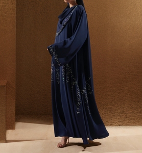 Luxurious Women Kaftan Abaya Dress Handmade Turkish Floor Length Long Sleeve Soft Breathable Polyester Floral Loose Fit - Product Image 6