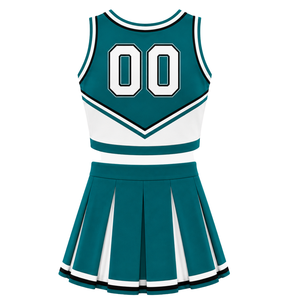 Ensemble d'uniforme de cheerleading bleu sarcelle : Crop top et jupe plissée pour compétition de danse d'équipe, tenue de performance sportive - Product Image 2