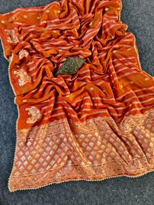 Saris modernes en viscose pure Georgette, tissu infroissable à séchage rapide, pallu richement tissé, bordure entièrement tissée, pour les fêtes - Product Image 5