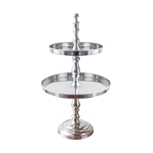Elegante Soporte de Servicio de 2 Niveles en Plata, Bandeja de Exhibición de Acero Inoxidable Pulido para Postres, Cupcakes, Pasteles y Frutas, Ideal para Bodas y Fiestas - Product Image 2