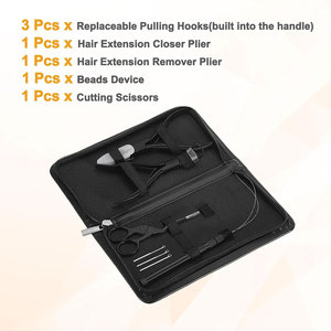 Kit d'outils pour extensions de cheveux en acier inoxydable, pince de pose et de retrait de micro-anneaux avec aiguille à boucle et crochet de tirage - Product Image 6