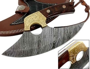 Cuchillo para Pizza de Acero de Damasco de Grado Industrial de Alta Calidad, con Mango de Madera y Diseño de Hacha, Personalizable para Uso en Cocina - Product Image 2