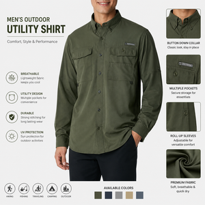 เสื้อตกปลาแขนยาวโพลีเอสเตอร์ UPF 50 แห้งเร็ว ปรับแต่งได้ สำหรับทุกเพศ พร้อมปกติดกระดุม มีไซส์พลัสไซส์ - Product Image 4