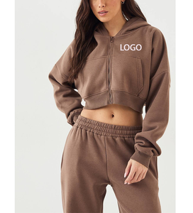 Conjunto Deportivo de 2 Piezas para Mujer, Estilo Urbano, Cintura Elástica, Sudadera Corta, para Correr por la Mañana, Diseño ODM OEM - Product Image 4