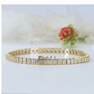 6.00 TCW Radiant Cut VVS Diamond Tennis Bracelet 925 Silver <b>Gold</b> Plated Bezel <b>Set</b> Womens Engagement Anniversary Gift - Product Image 5
