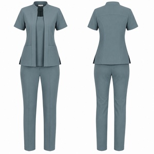 Nouvelle blouse grise pour femme 2026, à manches courtes, col montant, uniforme d'hôpital avec poches, en polyester tissé, tenue de travail médicale - Product Image 5