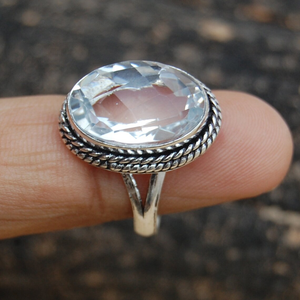 Faceted White Topaz Gemstone <b>Ring</b> 925 Silver <b>Crystal</b> <b>Ring</b> Dainty Minimalist <b>Ring</b> Handmade Elegant Jewelry - Product Image 3