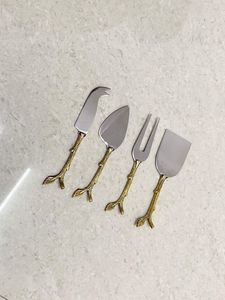 4 Piece Cheese Utensil Set Stainless Steel Serving Tools With Gold <b>Branch</b> Handles Kitchen Cutlery - Product Image 1
