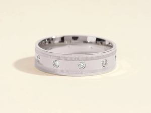 Yellow Gold Milgrain Flush <b>Set</b> Lab Grown Diamond <b>Men</b>’s Wedding Band <b>Ring</b> - Product Image 5