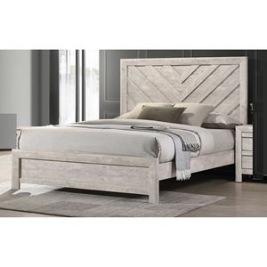 Letto in Legno Rustico Beige Grigio 1 Pezzo Misura King con Motivo Geometrico Chevron, Arredamento Camera da Letto - Product Image 2