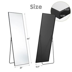Miroir rectangulaire sur pied en alliage d'aluminium à cadre fin 21*64 noir avec support mural, miroir mural rectangulaire noir de 64 pouces - Product Image 6