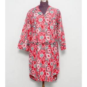 Robe longue imprimée au bloc 100 % coton pur, col en V, manches 3/4, boutonnée sur le devant, style club sexy, moulante, soirée, formelle - Product Image 1
