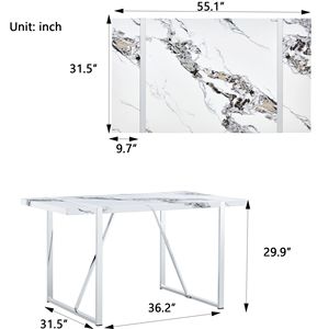 Tavolo da Pranzo Moderno Rettangolare in Finto Marmo da 55 Pollici per 4 Persone, per Casa, Ufficio e Soggiorno - Product Image 5