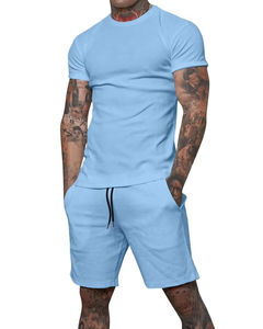 Ensemble deux pièces décontracté pour homme, survêtement d'été, t-shirt à capuche et short assorti, 100% coton respirant, séchage rapide, délavé à l'acide - Product Image 5