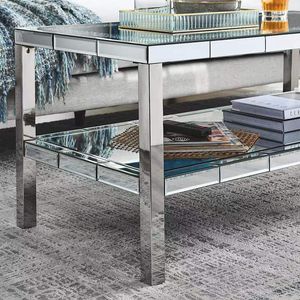 W 39.5\" X <b>D</b> 19.5\"X H 19.5\" 2-Layer Crystal Mirror Stainless Steel Frame Coffee <b>Table</b> for Offices Shops Living Rooms - Product Image 5