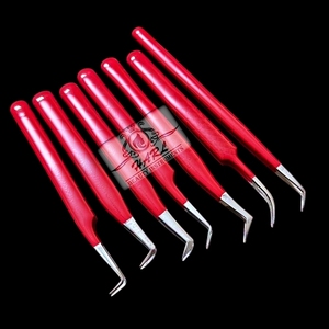 Hot Selling Red <b>Colour</b> Eyelash Tweezers for Eyelash Extension Soft Rubber Coating Eyelash Extension Tweezers <b>Set</b> Lash Supplies - Product Image 3