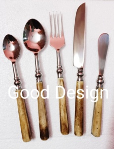 Vaisselle de mariage couverts manche en bois ensemble de couverts en acier inoxydable cuillères de mariage de l'Inde ensemble de couverts en acier de portabilité - Product Image 4