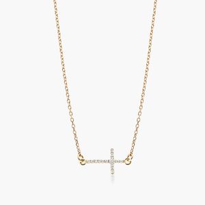 Sideways Cross Diamond <b>Necklace</b> In Rose Gold - Product Image 1