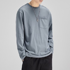 T-shirt à manches longues pour homme, bleu marine, col rond, coupe classique, jersey de coton, couleur unie, vêtements de marque personnalisés, OEM personnalisé - Product Image 3
