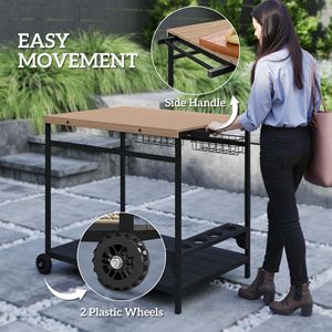 Carrello Portabevande in Legno da Esterno con Ruote e Maniglia, Include Vano Portabottiglie e Portabicchieri - Product Image 5