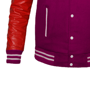 Chaqueta Varsity Personalizada de Primera Calidad, Cuerpo de Lana Azul Marino con Mangas de Cuero Blanco y Decoración Bordada - Product Image 2