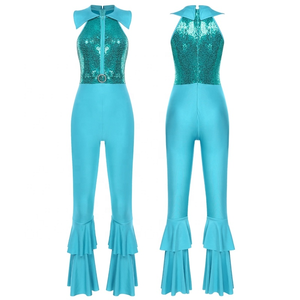 Mono de lentejuelas brillantes sin mangas con pantalón acampanado para mujer, ideal para baile, discoteca, actuaciones en escenario y fiestas. - Product Image 2