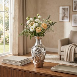 Vase à fleurs en laiton argenté poli miroir fait main de 25 cm, design défilé de rivière, centre de table pour la décoration intérieure, les hôtels et les mariages - Product Image 2