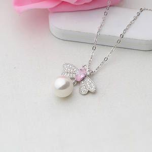 Collar con Colgante de Plata S925 para Mujer, con Doble Zirconia, Diseño de Insecto Libélula, Nuevo, Cadena para Clavícula 348, Perla, Colgantes de Moda DIY - Product Image 1