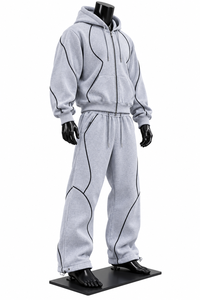 Ensemble de survêtement gris imprimé pour homme, sweat à capuche long et pantalon de jogging en polyester tricoté, coupe ample, style streetwear, deux pièces - Product Image 2