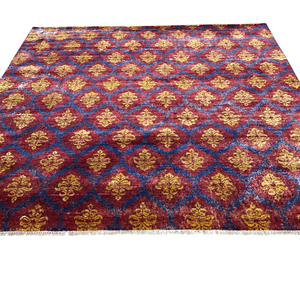 Tapis en laine noué à la main à motifs floraux, sur mesure, rouge et bleu, à poils ras, pour une décoration intérieure élégante - Product Image 2