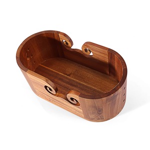 Panier de couture ovale en bois, design simple, support de rangement artisanal durable avec découpe - Product Image 2