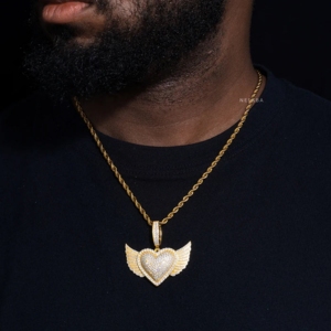 Colgante de Corazón Alado de Moissanita - Colgante de Corazón de Moissanita VVS, Joyería de Plata 925 Estilo Drip Streetwear, Colgante de Corazón de Plata - Product Image 2