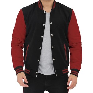 Veste universitaire unisexe à blocs de couleurs, patchwork, noir et rouge, fermeture éclair sur le devant, col en V, manteau décontracté d'automne - Product Image 4