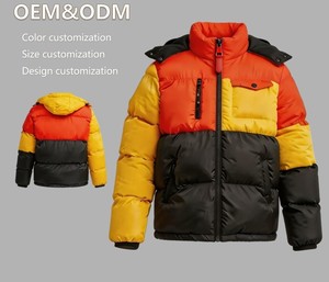 Color Blocking Puffer <b>Jacket</b> With Hood Zipper Windproof <b>Winter</b> Coat Unisex Casual Thick Polyester Filling Regular Fit - Product Image 1