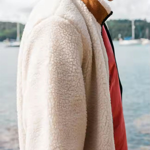 Veste en polaire blanc cassé pour homme, col montant, fermeture éclair, blocs de couleur, manteau d'hiver épais - Product Image 4