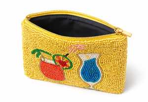 Pochette cosmétique brodée à la main avec perles jaunes, mini sac à main de créateur tendance avec doublure en polyester et chaîne de poignet pour femme - Product Image 3