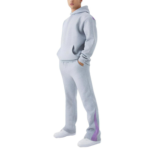 Survêtements en molleton 100% coton respirant et écologique, imprimés sur mesure, avec pantalon évasé, effet délavé, grandes tailles, hiver - Product Image 1