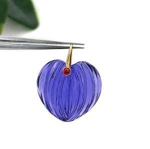 Colgantes de Corazón de Tanzanita y Cuarzo Tallados a Mano con Aro de Oro – Suministros de Joyería de Moda - Dijes de Piedra Doble - Product Image 1