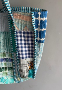 <b>Patchwork</b> Cotton Tote <b>Bag</b> With Striped Handles Bohemian Style Open Top Shopping <b>Bag</b> All Seasons Use gift for her - Product Image 3