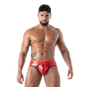 Slip sans fond en latex rouge pour homme, style seconde peau, sexy, dos ouvert, pour clubwear et fétichisme - Product Image 3