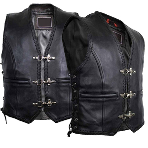Wholesale Custom Real Leather Club <b>Vest</b> - High-Quality Men's Sleeveless <b>Jacket</b> with Braided Edge Detail - Product Image 5
