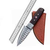 Couteau miniature en cuivre damas forgé à la main, manche en bois, étui en cuir, pour le camping, la randonnée et la chasse.
