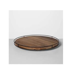 Acacia Wood Round <b>Serving</b> <b>Tray</b> with <b>Black</b> Metal Rim for Dining Kitchen and Home Decor Use premium wooden <b>trays</b> - Product Image 6