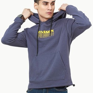 Sudadera con Capucha Unisex Azul Marino, 100% Algodón, Corte Regular, Color Sólido Informal, Tejido de Felpa, Ropa de Invierno, Bolsillo Delantero - Product Image 3