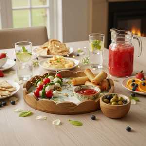 Plateau de service en bois floral et bol festonné, assiette décorative ronde, passe au lave-vaisselle, pour la décoration de table de mariage - Product Image 2
