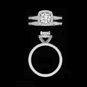 14k White Gold Lab Grown Diamond Cushion Halo Wedding Set <b>Split</b> Shank Engagement <b>Ring</b> Pave Bridal Jewelry for Women - Product Image 1