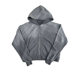 Men's Solid Pullover Acid Washed <b>Hoodie</b> 100% Cotton Winter <b>Rhinestone</b> <b>Hoodie</b> Lightweight Eco-Friendly Zipper Stone Washed <b>Hoodie</b> - Product Image 1