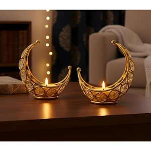 Classyo <b>Moon</b> Shaped <b>Crystal</b> Tea Light Candle Holders (Pack of 2) Stainless Steel Eco-Friendly Wedding Home Decor - Product Image 6