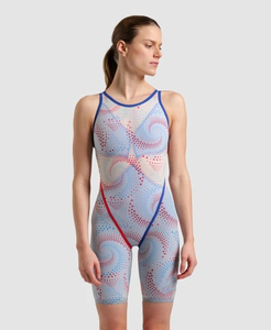 Traje de baño de una pieza para mujer, sin espalda, con patrón geométrico en el cuello, ribete en contraste, de elastano y nailon elástico, ajuste regular, corte alto en la pierna. - Product Image 3