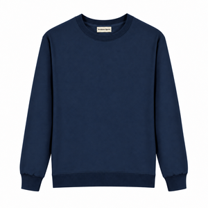 Sudadera de Cuello Redondo Azul Marino para Hombre, Manga Larga, Lisa, Informal, 100% Algodón - Product Image 1